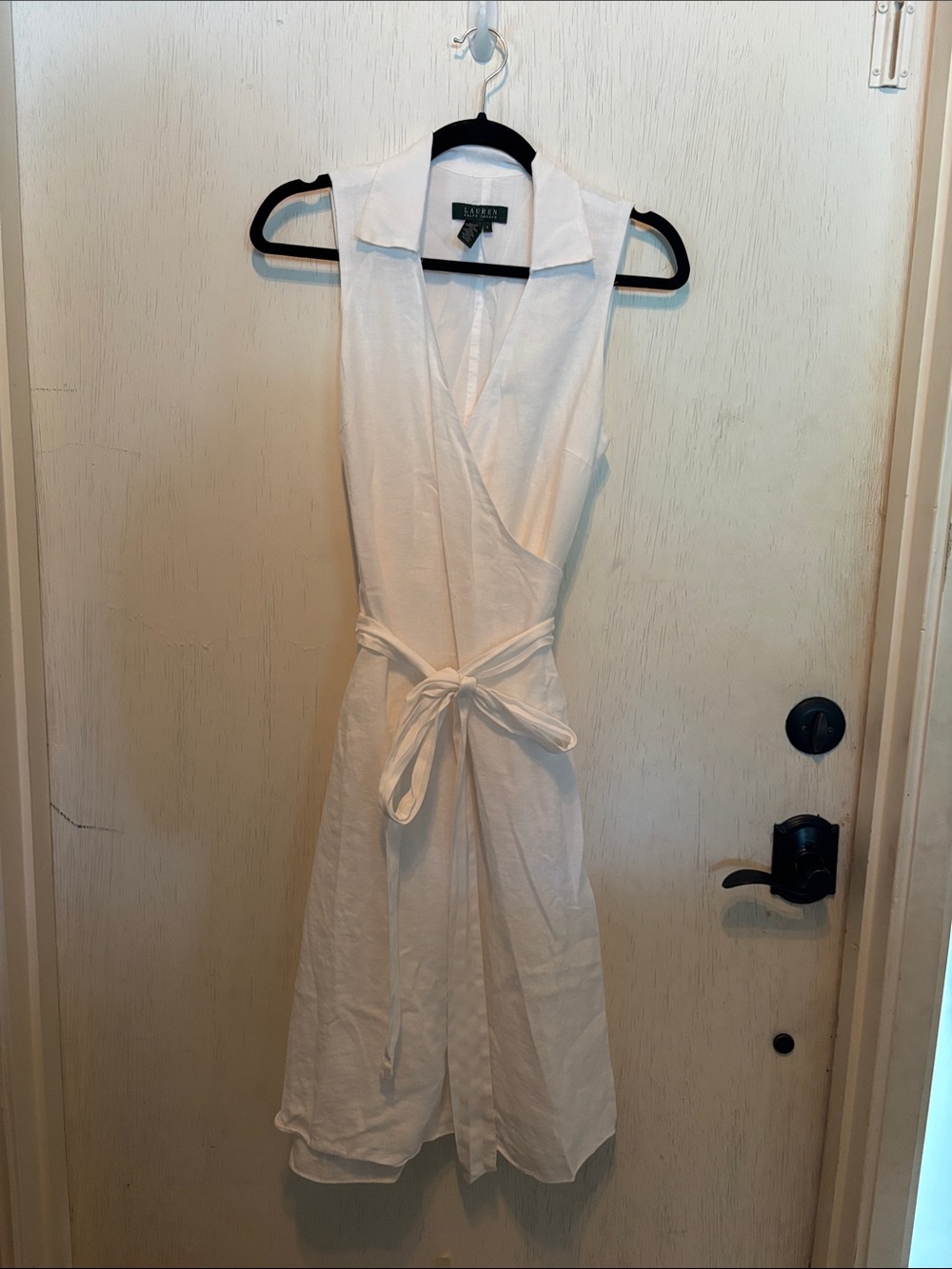 Lauren Ralph Lauren White Sleeveless Wrap Midi Dress with Tie